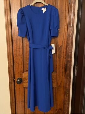 NWT Donna Karan Royal Blue Belted Midi Dress